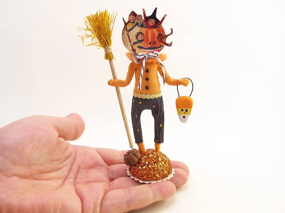 Jack-O-Lantern Pumpkin Playground Figure - Vintage Inspired Spun Cotton | Vintage by Crystal Spun Cotton Ornament - Bon Ton goods