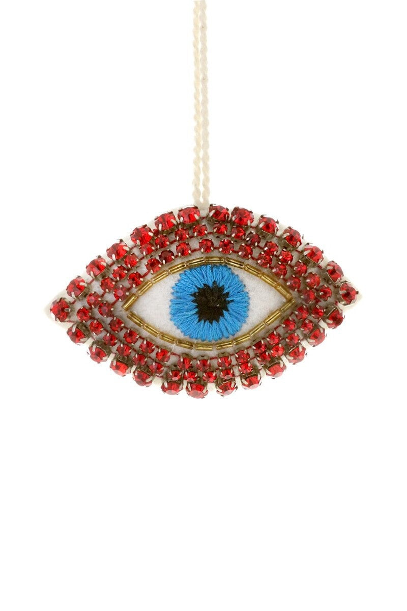 Jeweled Eye Beaded Christmas Ornament, Red by Cody Foster