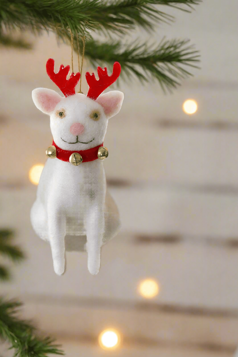 Jingle Cats - White with Antlers | Christmas Ornament - Bon Ton goods