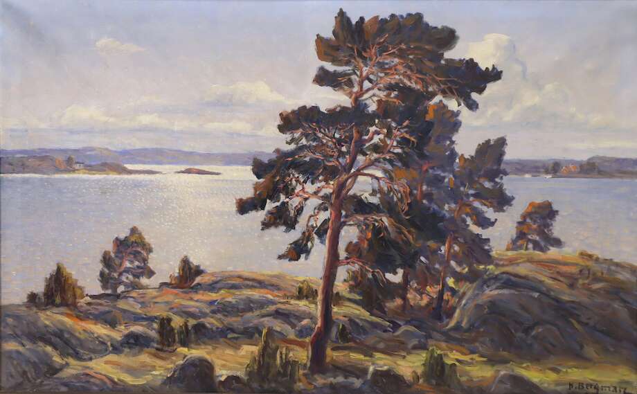 Karl Bergman, Landscape with Pine by the Water – Oil on Canvas (84 × 134 cm) - Bon Ton goods