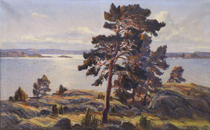 Karl Bergman, Landscape with Pine by the Water – Oil on Canvas (84 × 134 cm) - Bon Ton goods