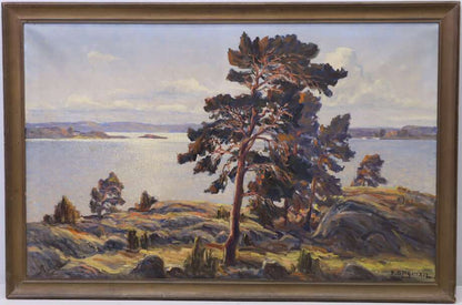 Karl Bergman, Landscape with Pine by the Water – Oil on Canvas (84 × 134 cm) - Bon Ton goods