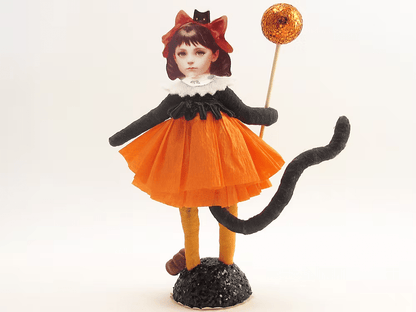 Kitty Cat Costume Figure | Vintage by Crystal Spun Cotton Ornament - Bon Ton goods