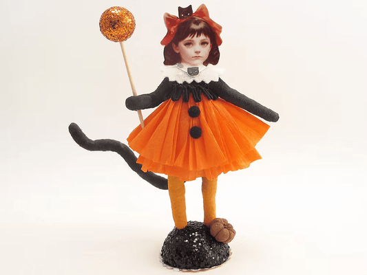 Kitty Cat Costume Figure | Vintage by Crystal Spun Cotton Ornament - Bon Ton goods