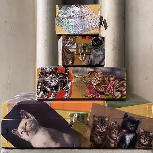 KITTY CAT DECOUPAGE BOX 1 - Medium - Bon Ton goods