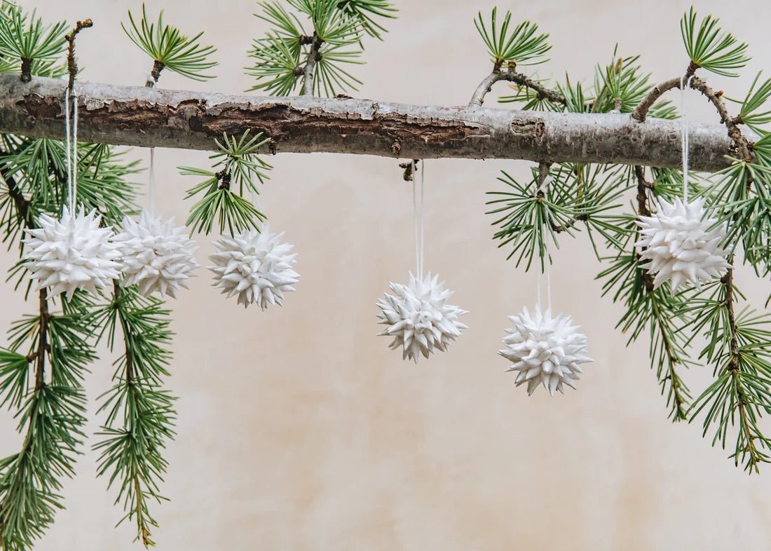 Kotte Mini Christmas Ornaments, White, Set of 6 by A World of Craft, Swedish-designed handmade Christmas decoration
