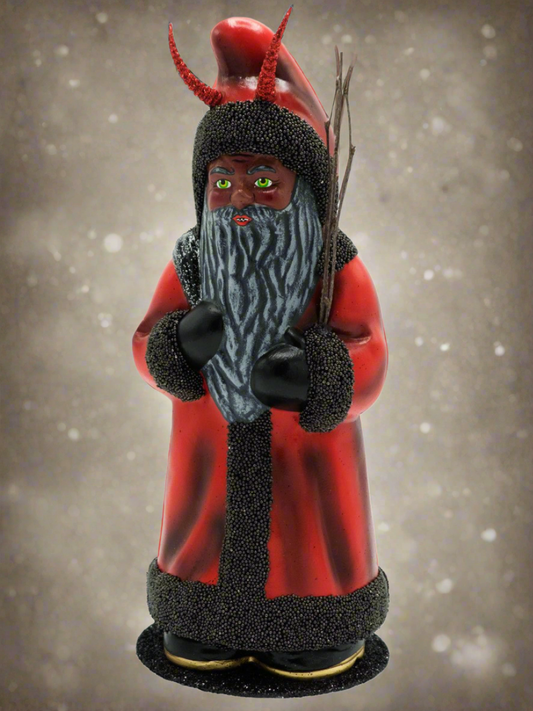 Krampus Santa Red with Switches and Black Beaded Trim - Ino Schaller