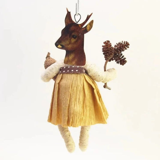Lady Deer Ornament - Vintage Inspired Spun Cotton | Vintage by Crystal Spun Cotton Ornament - Bon Ton goods
