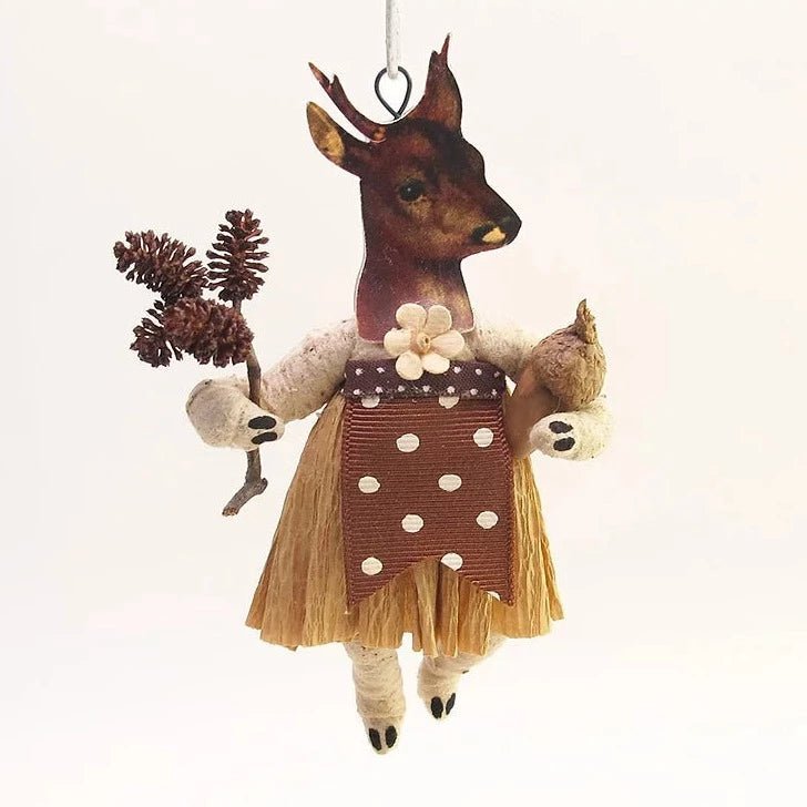 Lady Deer Ornament - Vintage Inspired Spun Cotton | Vintage by Crystal Spun Cotton Ornament - Bon Ton goods