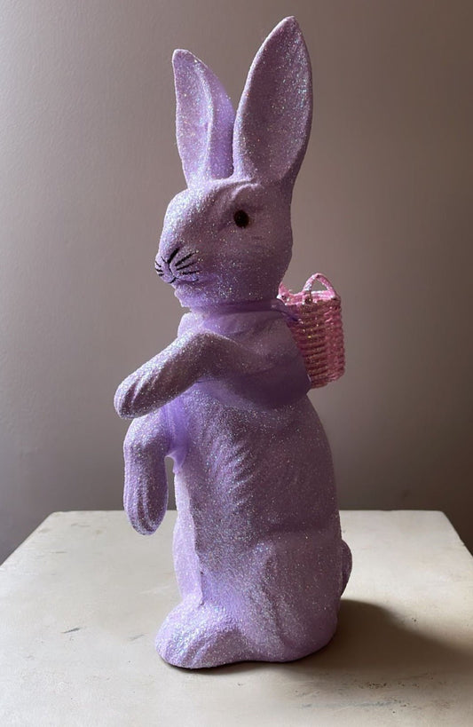Lavender Glitter Bunny with Basket | Ino Schaller - Bon Ton goods