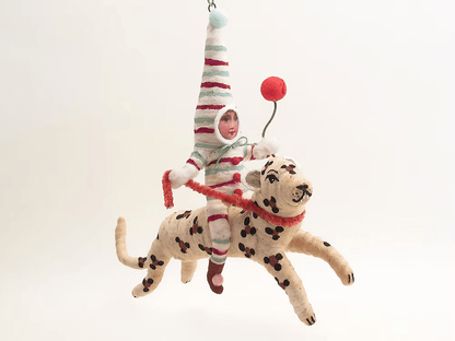 Leaping Leopard Rider Ornament | Vintage by Crystal Spun Cotton Ornament - Bon Ton goods