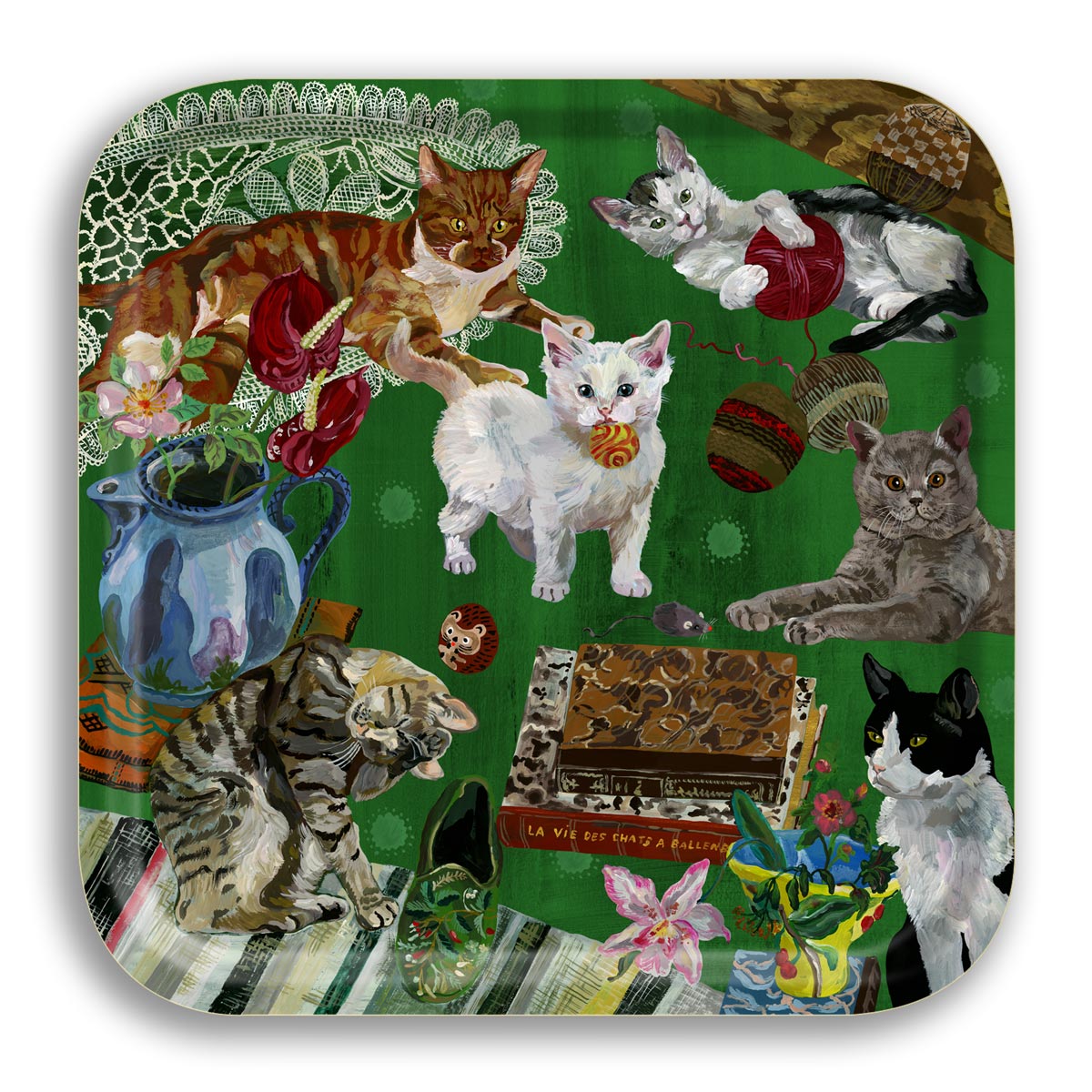 Les Chats Square Birch Wood Tray - BON TON goods