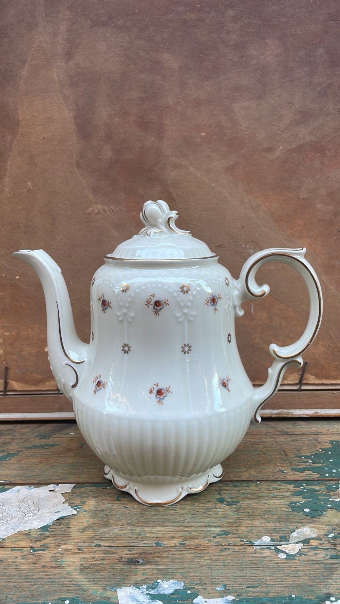 Lidded Porcelain Coffee Pot with Floral Motif - Bon Ton goods