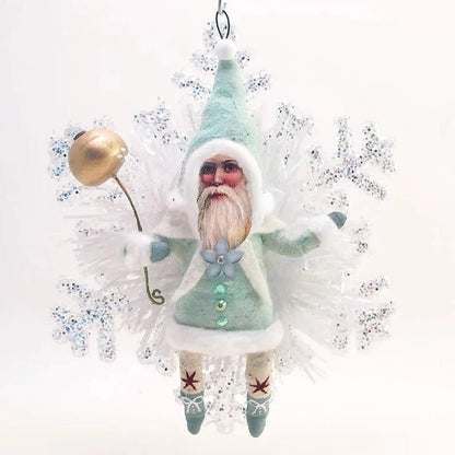Light Blue Snowflake Santa Ornament - Vintage Inspired Spun Cotton | Vintage by Crystal Spun Cotton Ornament - Bon Ton goods