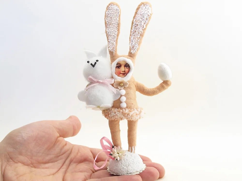 Light Pink Bunny Child Figure - Vintage by Crystal | Vintage by Crystal Spun Cotton Ornament - Bon Ton goods
