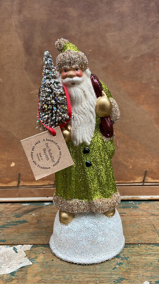 Lime Green Brilliant Glitter Santa, Golden Edge Beaded | Ino Schaller - Bon Ton goods
