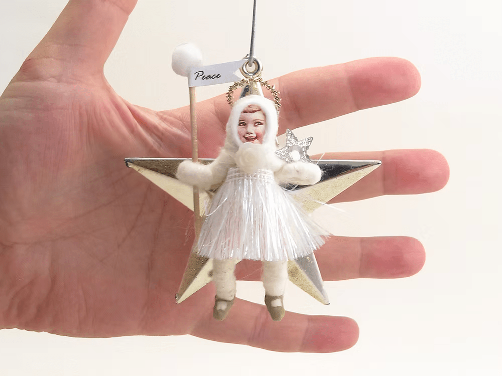 Little Star Angel Ornament | Vintage by Crystal Spun Cotton Ornament - Bon Ton goods