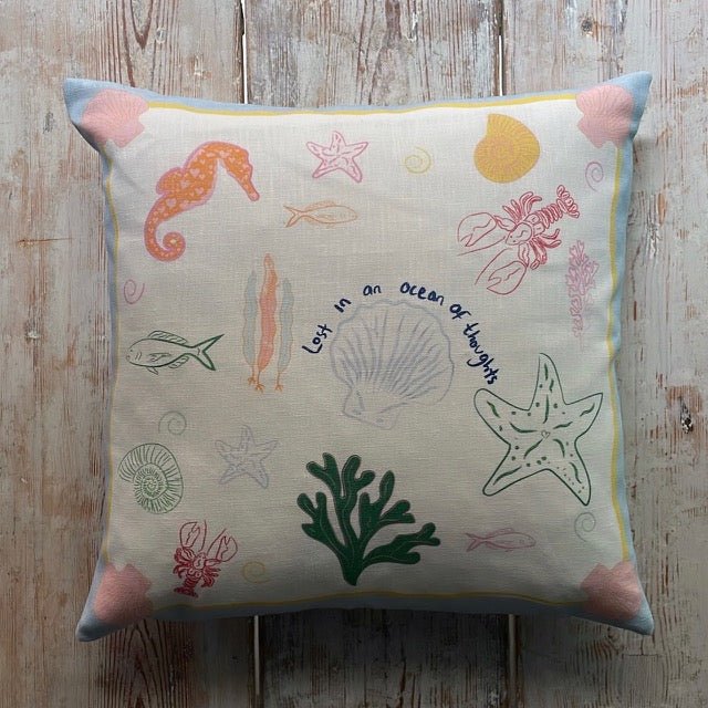 Lost in Thoughts of Ocean Cushion (Light Blue & White) - Bon Ton goods