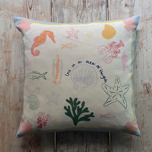 Lost in Thoughts of Ocean Cushion (Light Blue & White) - Bon Ton goods