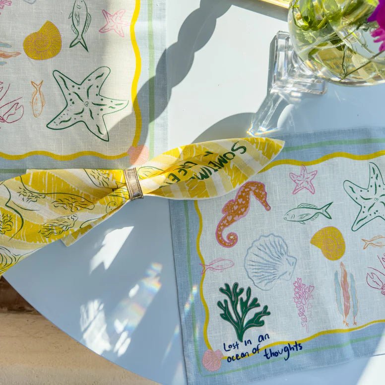 Lost in Thoughts of Ocean Placemat (Light Blue & White) - NojiNoji - Bon Ton goods