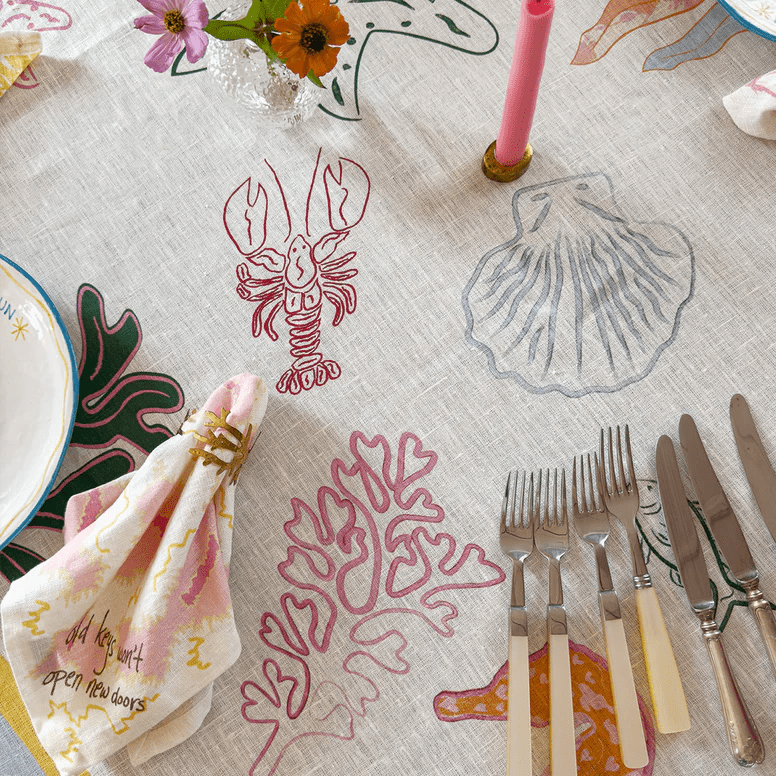 Lost in Thoughts of Ocean Tablecloth (Light Blue & White) - NojiNoji - Bon Ton goods