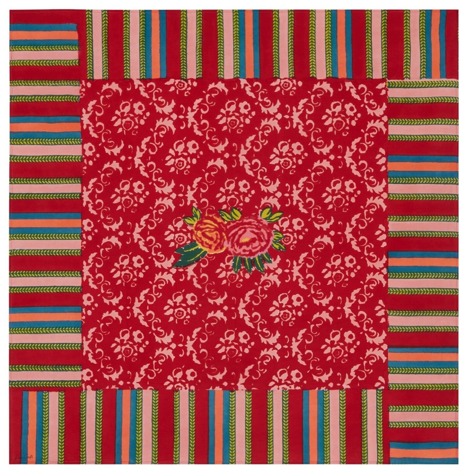 Love Flower Red Cotton Cloth 110x110 | Lisa Corti - Bon Ton goods