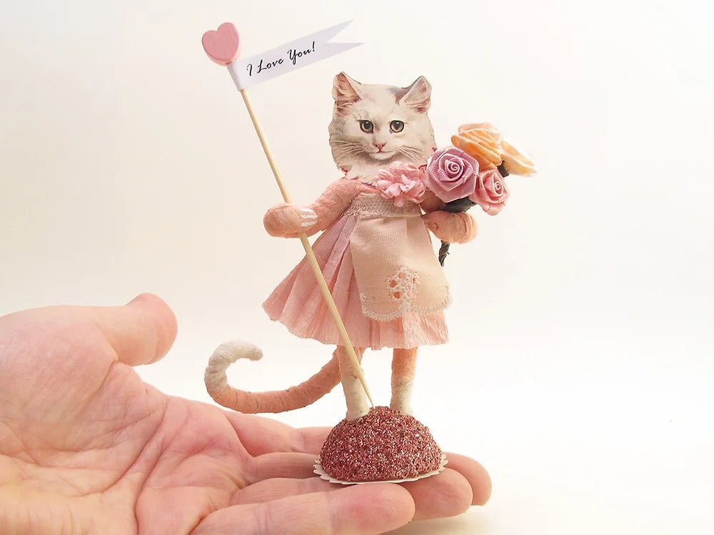 Lovely Kitty Figure | Vintage by Crystal Spun Cotton Ornament - Bon Ton goods