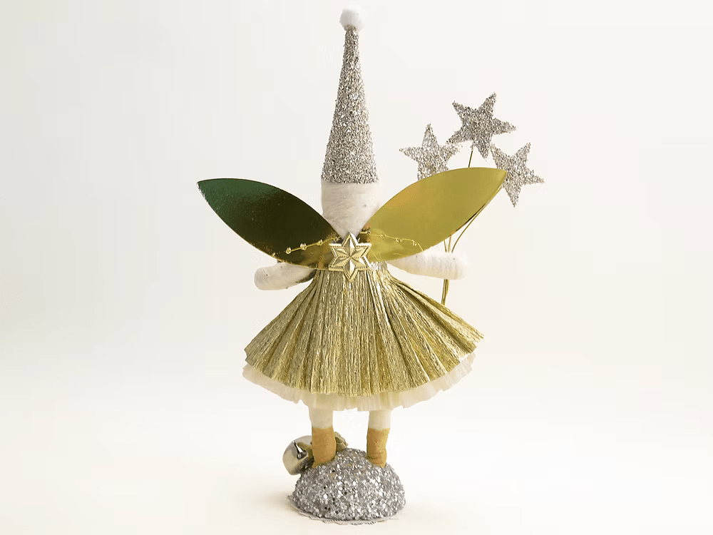 Magic Golden Fairy Figure | Vintage by Crystal Spun Cotton Ornament - Bon Ton goods
