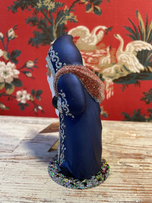 Matte Blue Santa With Silver Trim | Ino Schaller - Bon Ton goods
