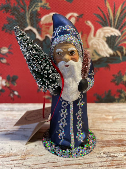 Matte Blue Santa With Silver Trim | Ino Schaller - Bon Ton goods
