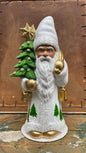 Matte White Santa With Tree Scene, Golden Bag, & Large Beaded Tree with Star | Ino Schaller - Bon Ton goods