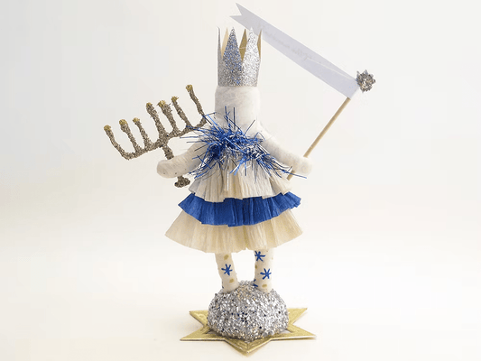 Menorah Hanukkah Girl Figure | Vintage by Crystal Spun Cotton Ornament - Bon Ton goods