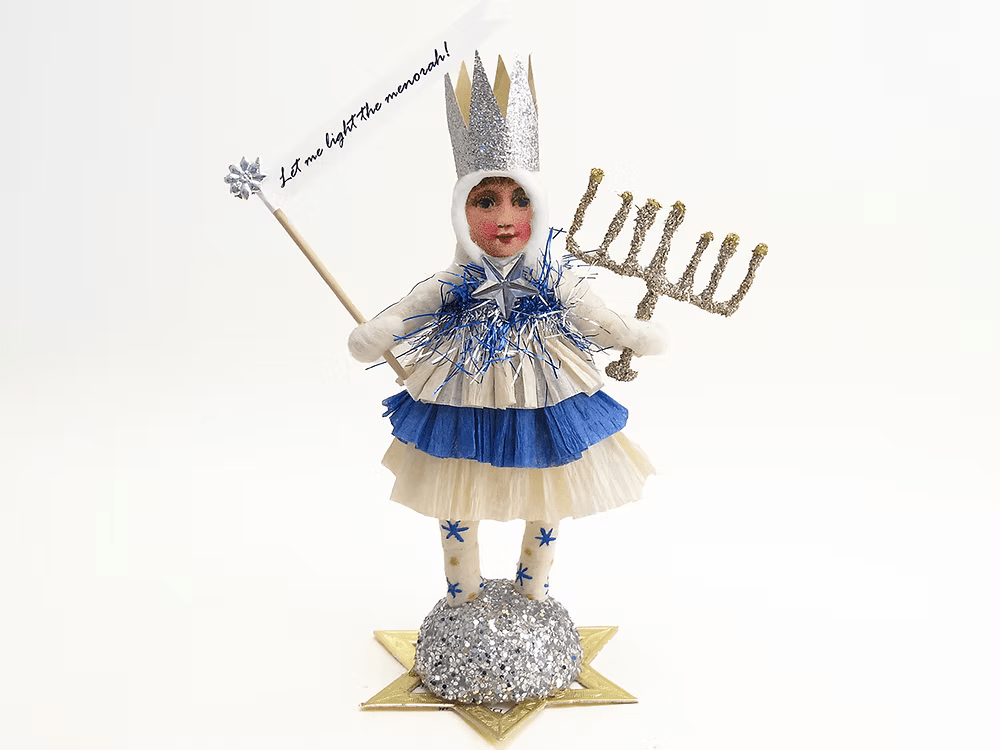 Menorah Hanukkah Girl Figure | Vintage by Crystal Spun Cotton Ornament - Bon Ton goods