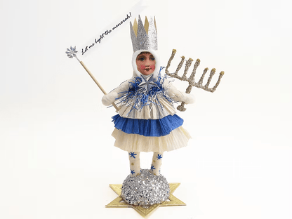 Menorah Hanukkah Girl Figure | Vintage by Crystal Spun Cotton Ornament - Bon Ton goods