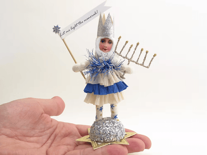 Menorah Hanukkah Girl Figure | Vintage by Crystal Spun Cotton Ornament - Bon Ton goods
