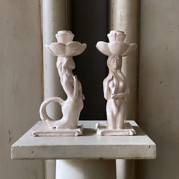 Mermaid Candle Holder Cream Glaze - Bon Ton goods