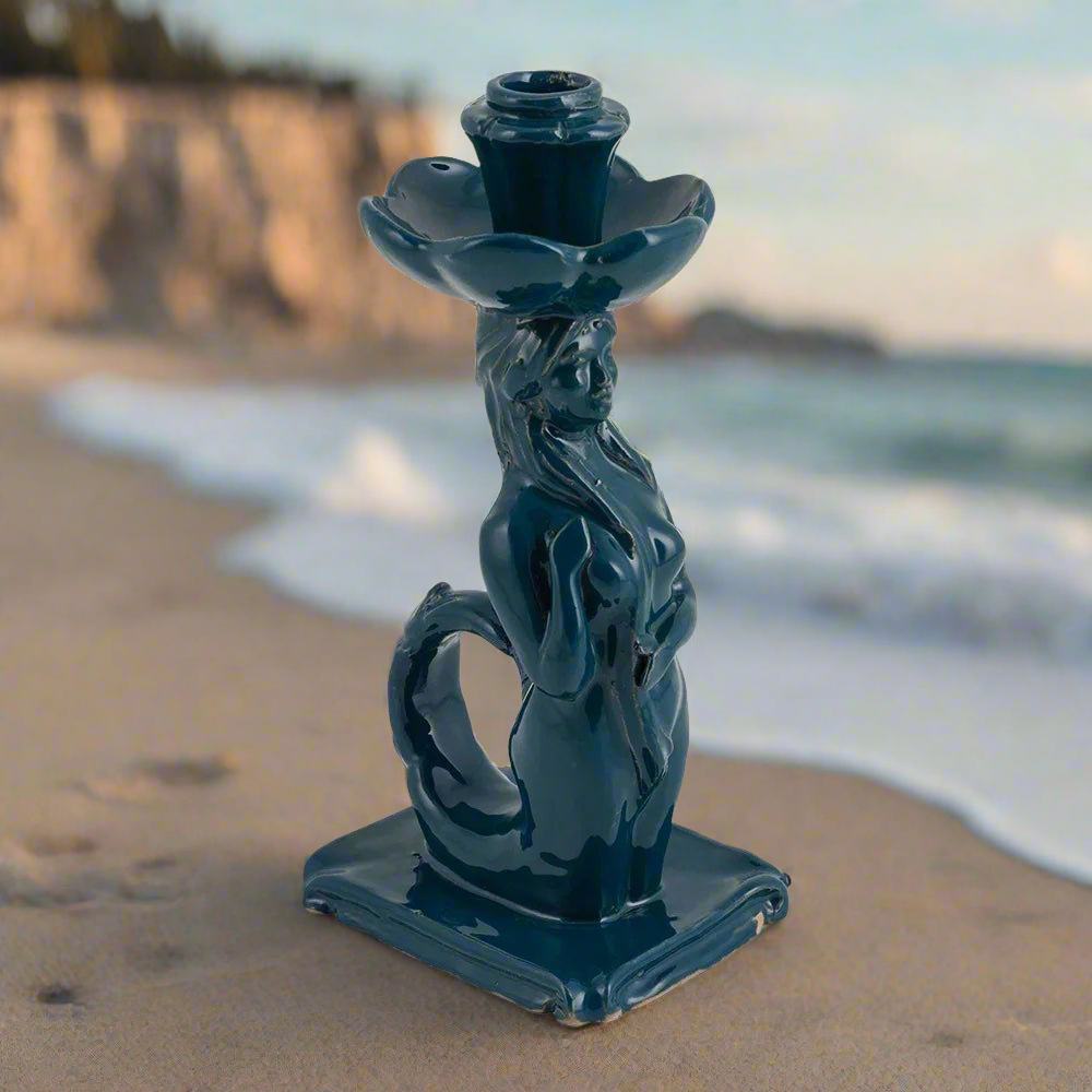 Sicilian Mermaid Candlestick in Ocean Teal