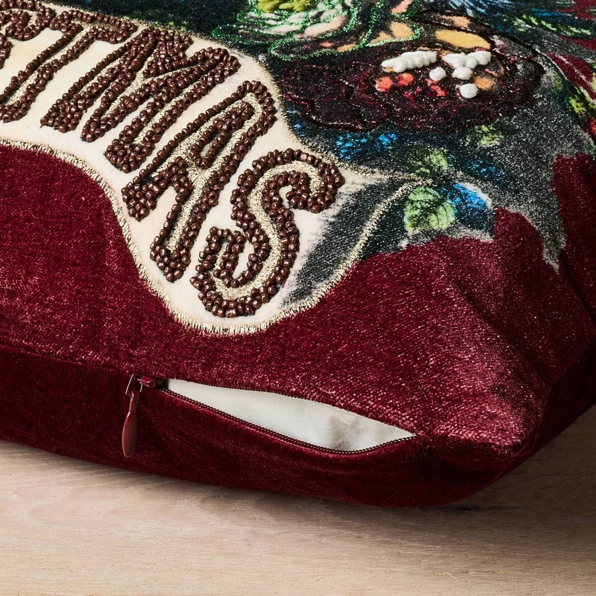 Merry Christmas Floral Pillow | John Derian - Bon Ton goods