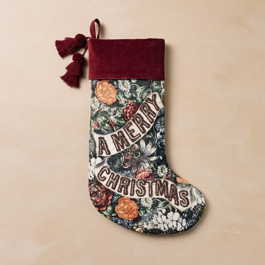 Merry Christmas Floral Stocking | John Derian - Bon Ton goods