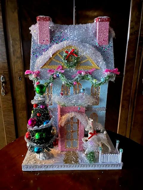 Merry Reindeer Chateau Christmas House – Glittery Storybook Holiday Décor - Bon Ton goods