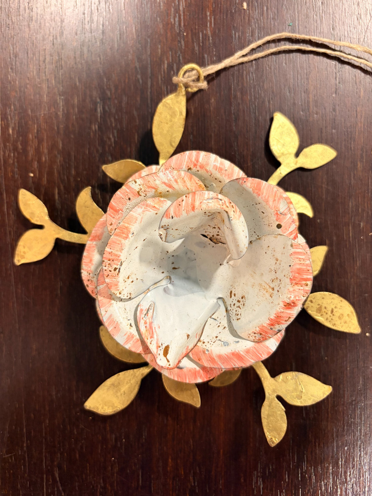 Blush Rose with Leaves — antique-style metal flower ornament by Cody Foster, sold individually