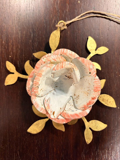 Blush Rose with Leaves — antique-style metal flower ornament by Cody Foster, sold individually