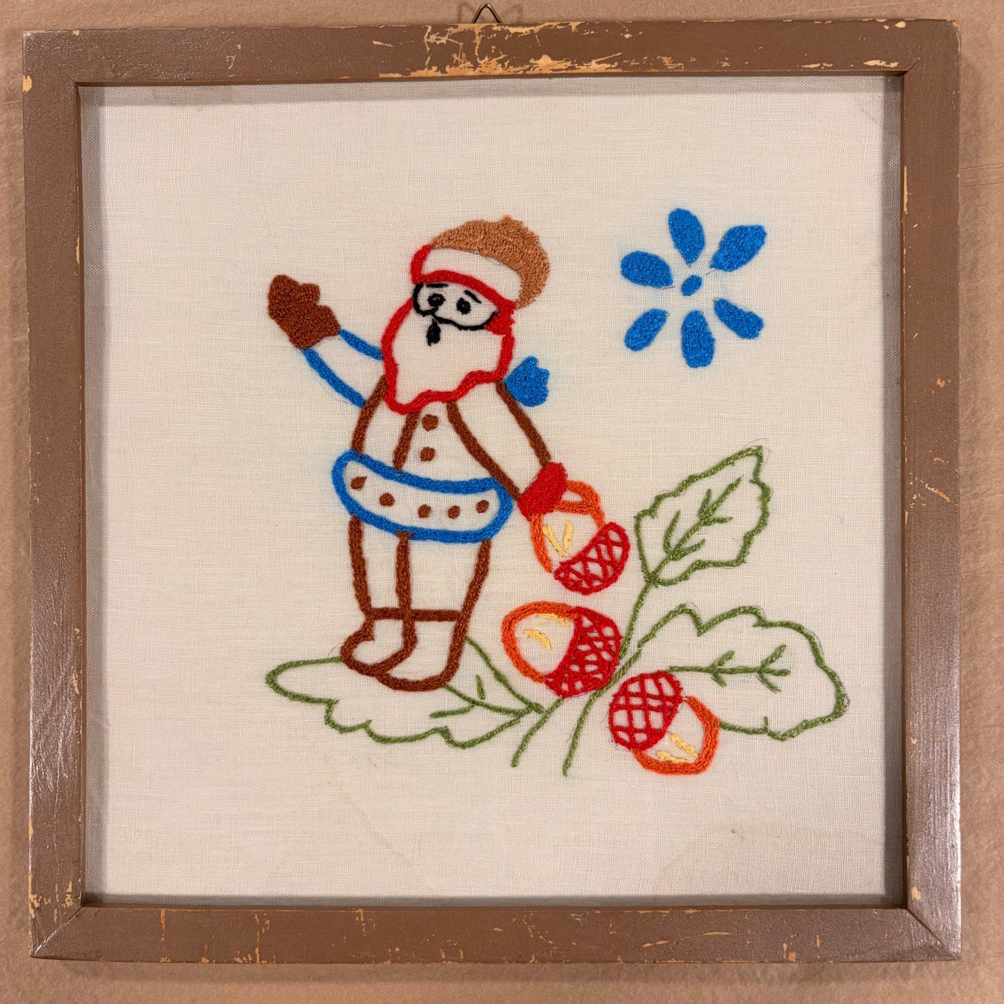 Mid-Century Italian Hand-Embroidered Santa with Acorns - Bon Ton goods