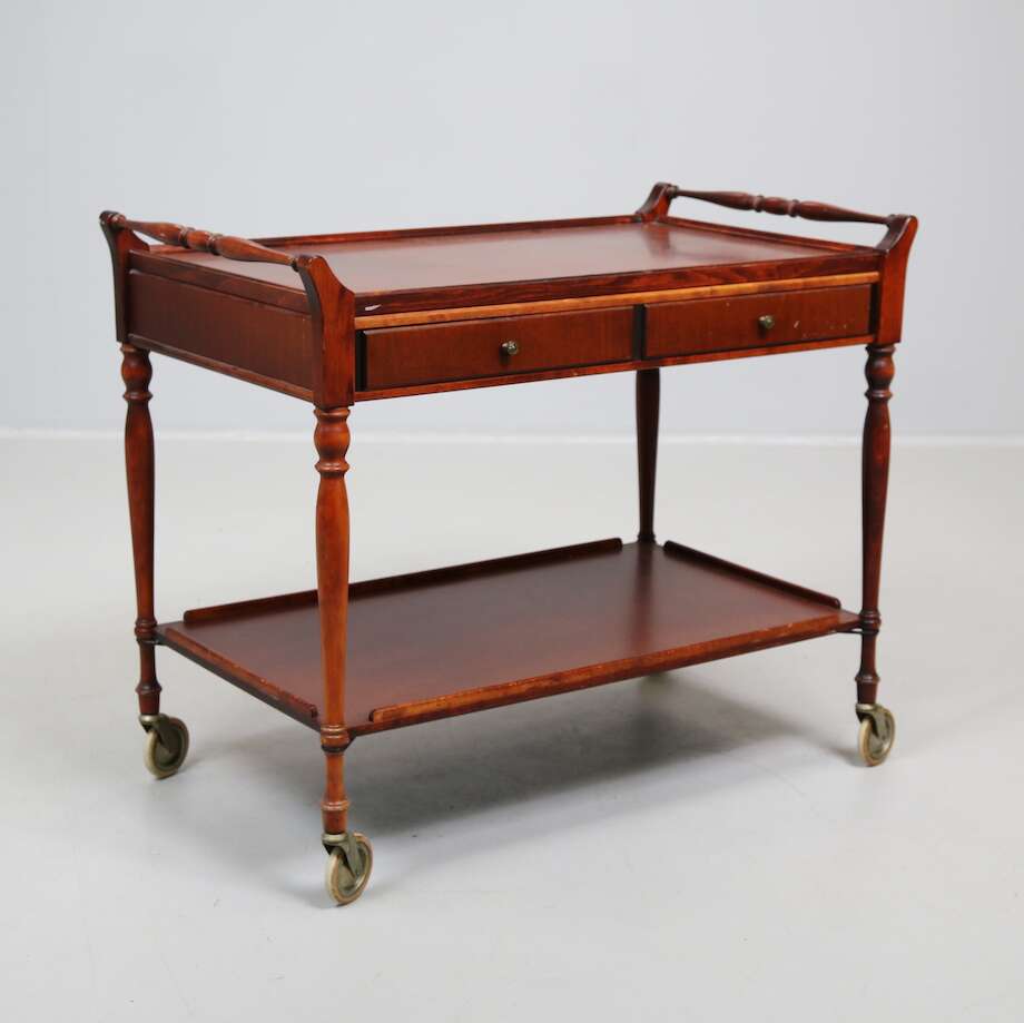 Mid-Century Mahogany Serving Trolley with Drawers – 1950s - Bon Ton goods