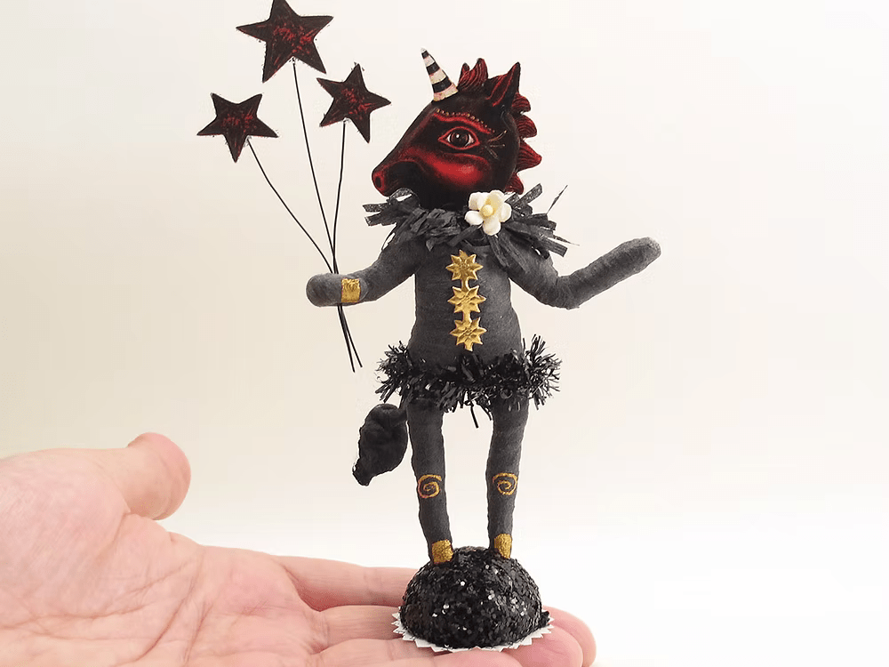 Midnight Unicorn Figure (In Partnership With Johanna Parker Design) | Vintage by Crystal Spun Cotton Ornament - Bon Ton goods