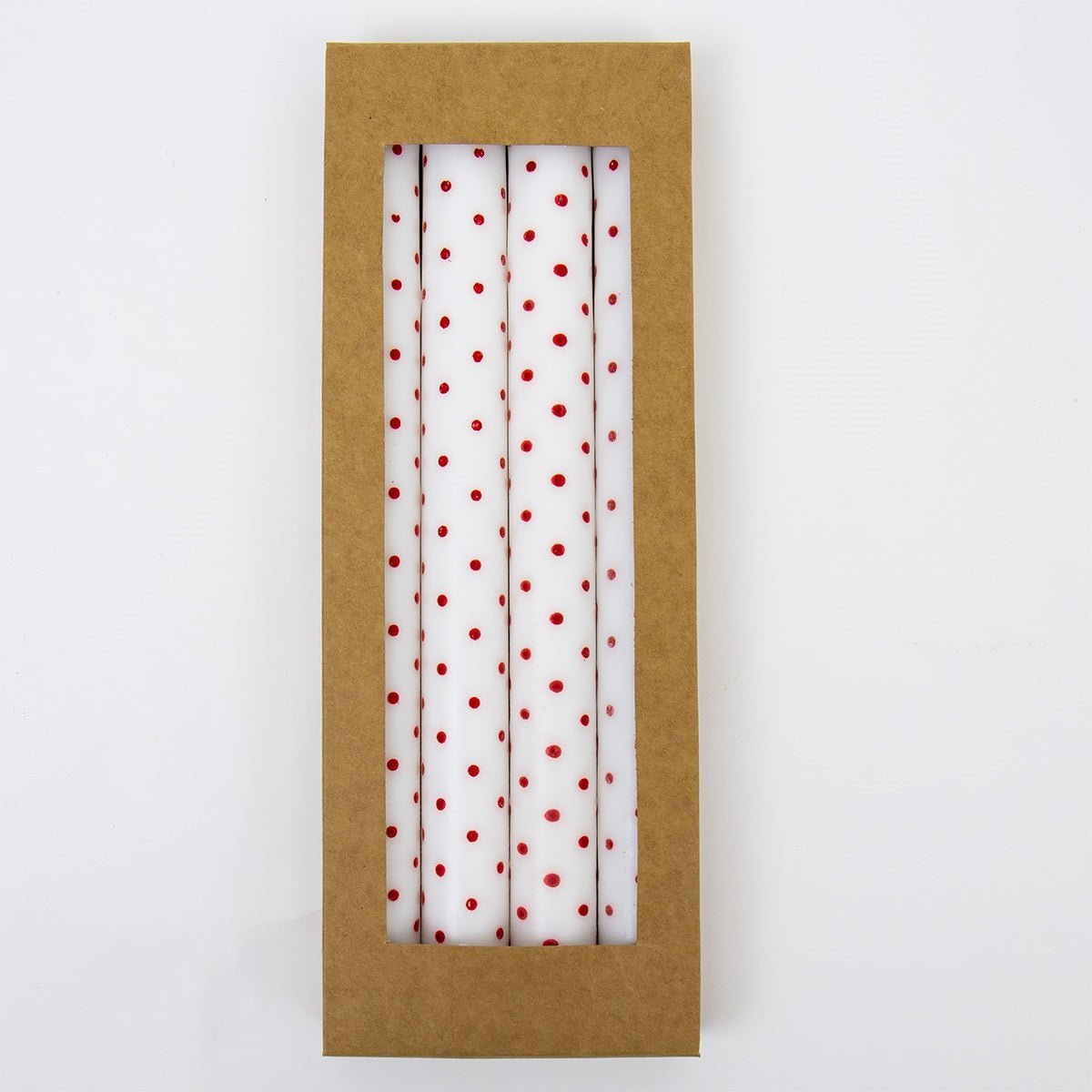 Minidot Taper Candles, White and Red, Set of 4 by A World of Craft, Swedish-designed handmade Christmas decoration