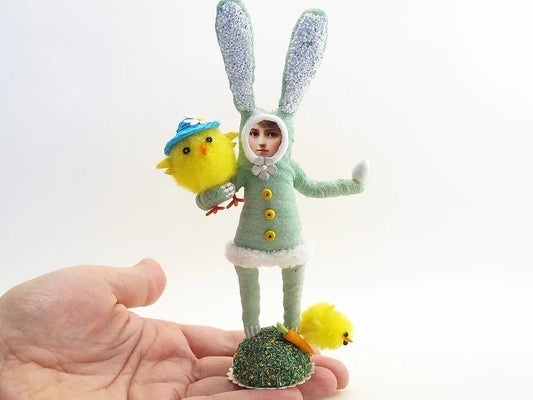 Mint Bunny Child Figure - Vintage by Crystal | Vintage by Crystal Spun Cotton Ornament - Bon Ton goods