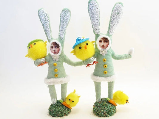 Mint Bunny Child Figure - Vintage by Crystal | Vintage by Crystal Spun Cotton Ornament - Bon Ton goods