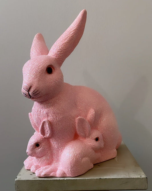 Mother Bunny with Kit, Soft Pink Glitter | Ino Schaller - Bon Ton goods