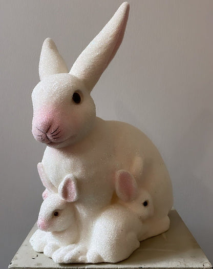Mother Bunny with Kit, White Beaded with Pink Detail | Ino Schaller - Bon Ton goods